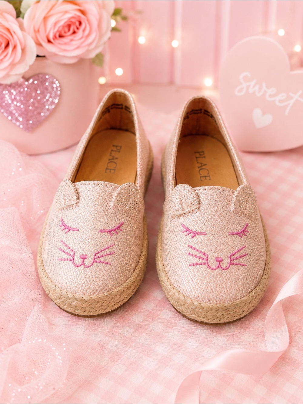 Place Kids Girls Kitty Cat Face Loafer Shoes Slip On‎ Sz 5